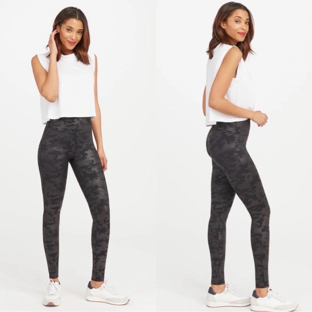 SPANX Black Faux Leather Camo Leggings